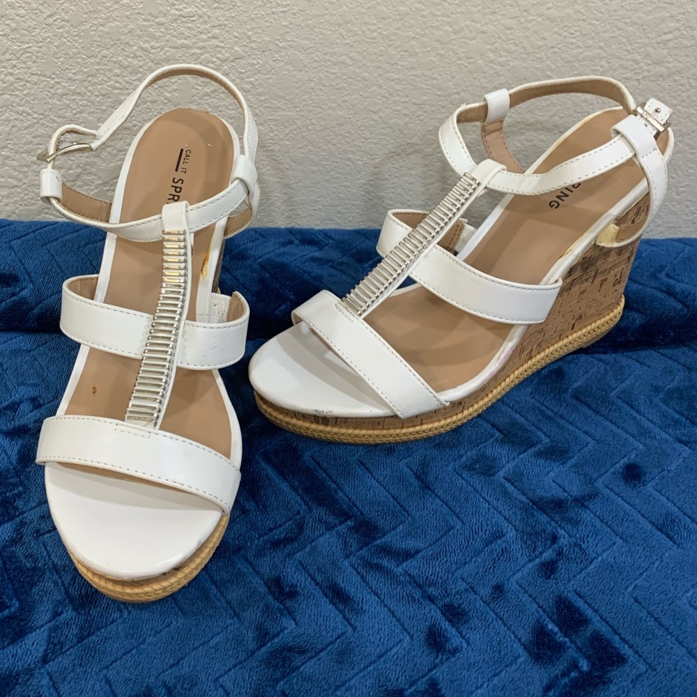 ❤Z01-Call it spring white cork heel wedges